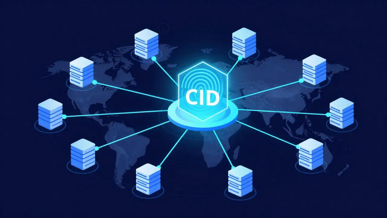 Abstract vector diagram of IPFS distributed network nodes
