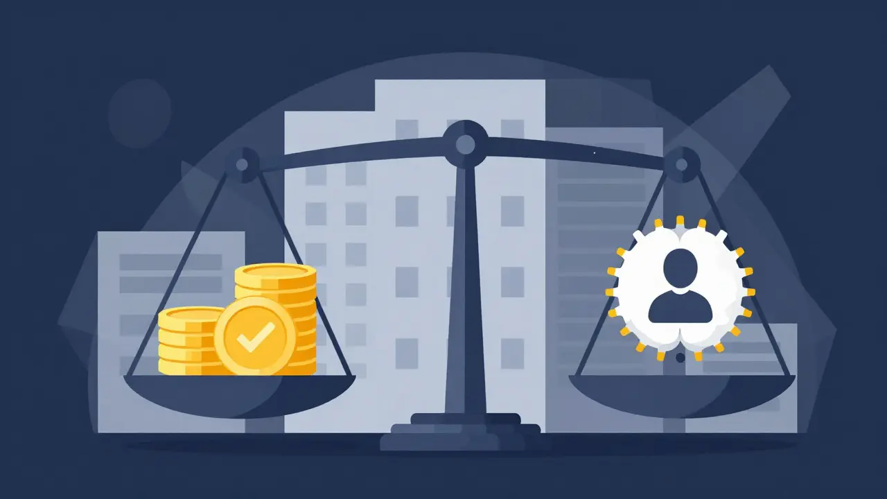 Abstract vector scale balancing financial assets with tech talent and regulation