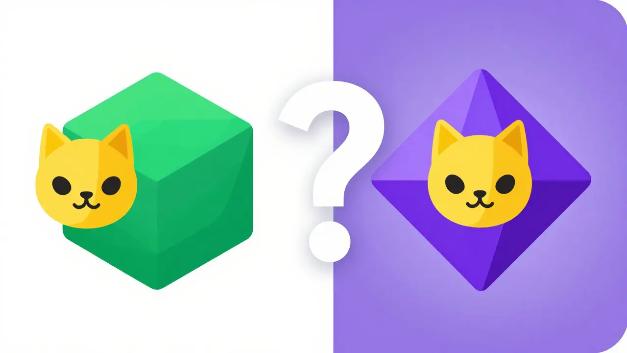 Comparison of two crypto tokens with question mark