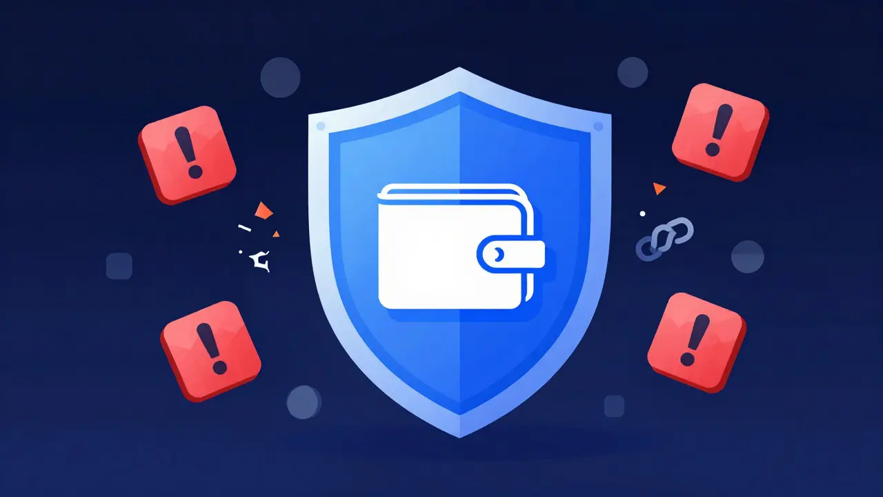 Digital shield protecting a crypto wallet from phishing threats in vector art