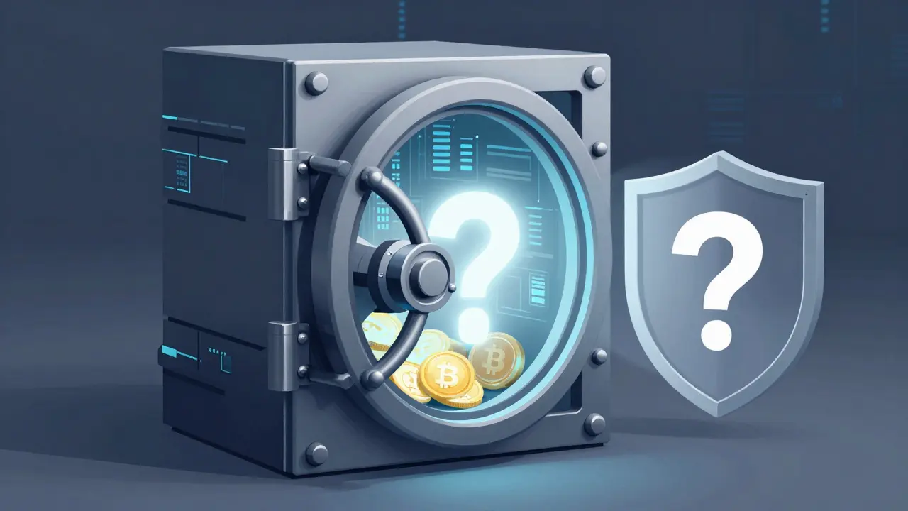 Digital vector illustration of a crypto vault with obscured security details