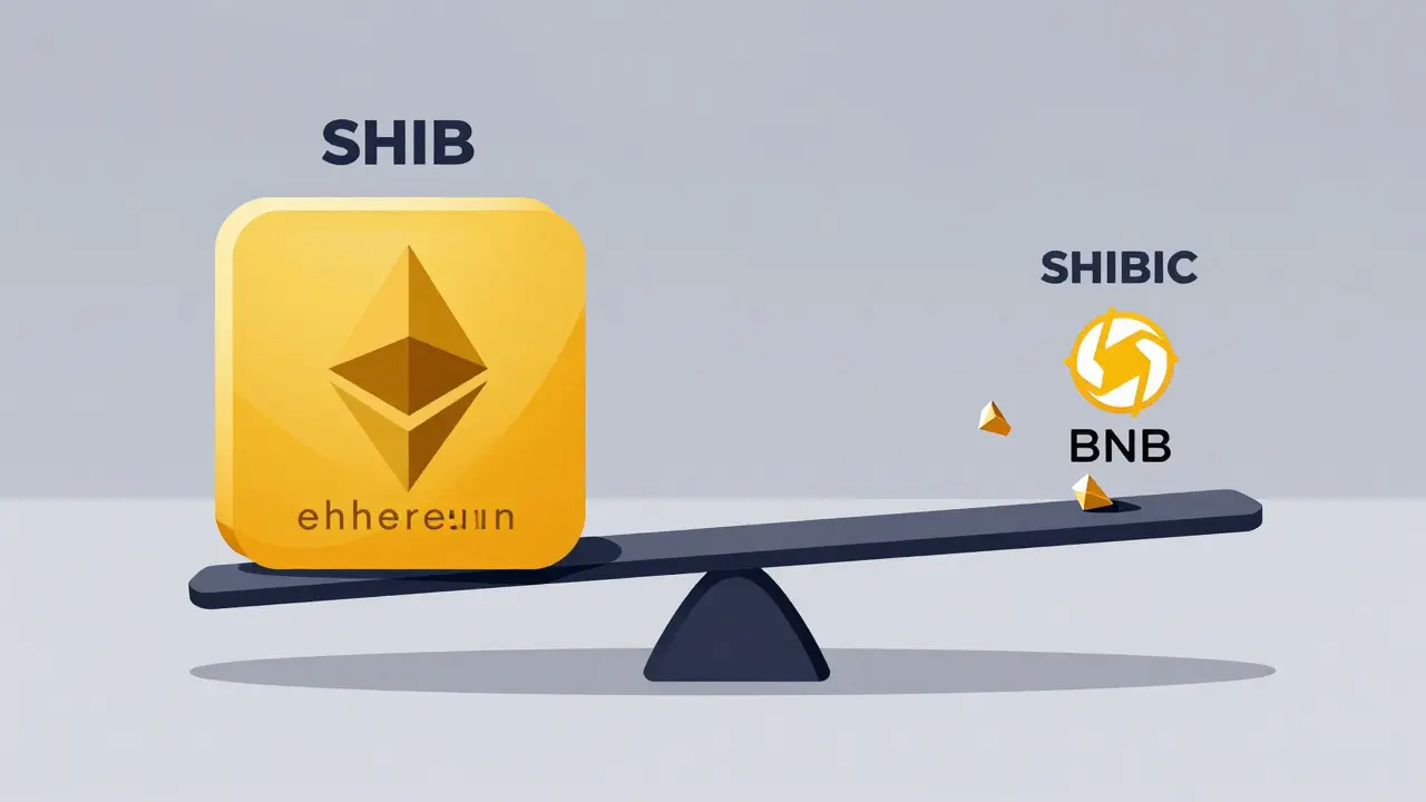 Graphic showing stable SHIB vs fragile SHIBIC on different chains