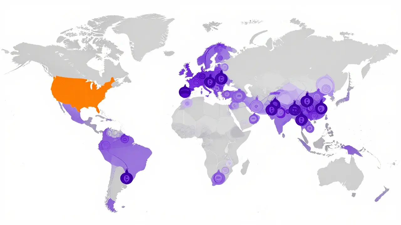 Map visualization showing public and private Bitcoin node locations worldwide.