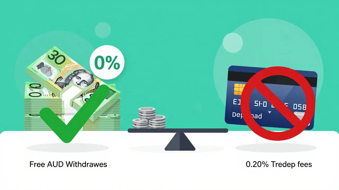Modern vector graphic comparing free AUD withdrawals vs blocked card payments