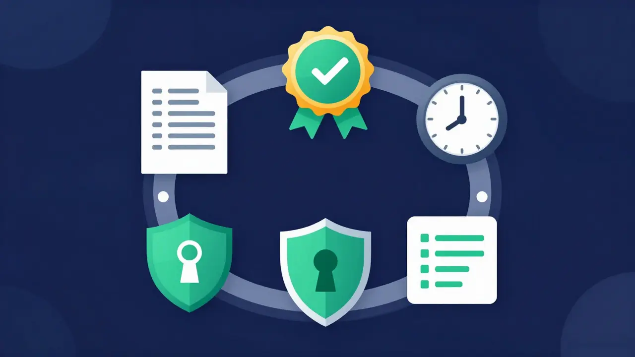 Modern vector illustration of a crypto security checklist with five verification icons.