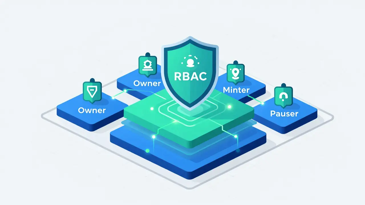 Modular smart contract architecture with RBAC shield protection