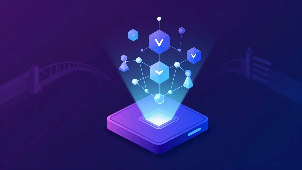 Sleek vector art of a hardware wallet using zero-knowledge proofs to balance privacy with regulatory compliance.