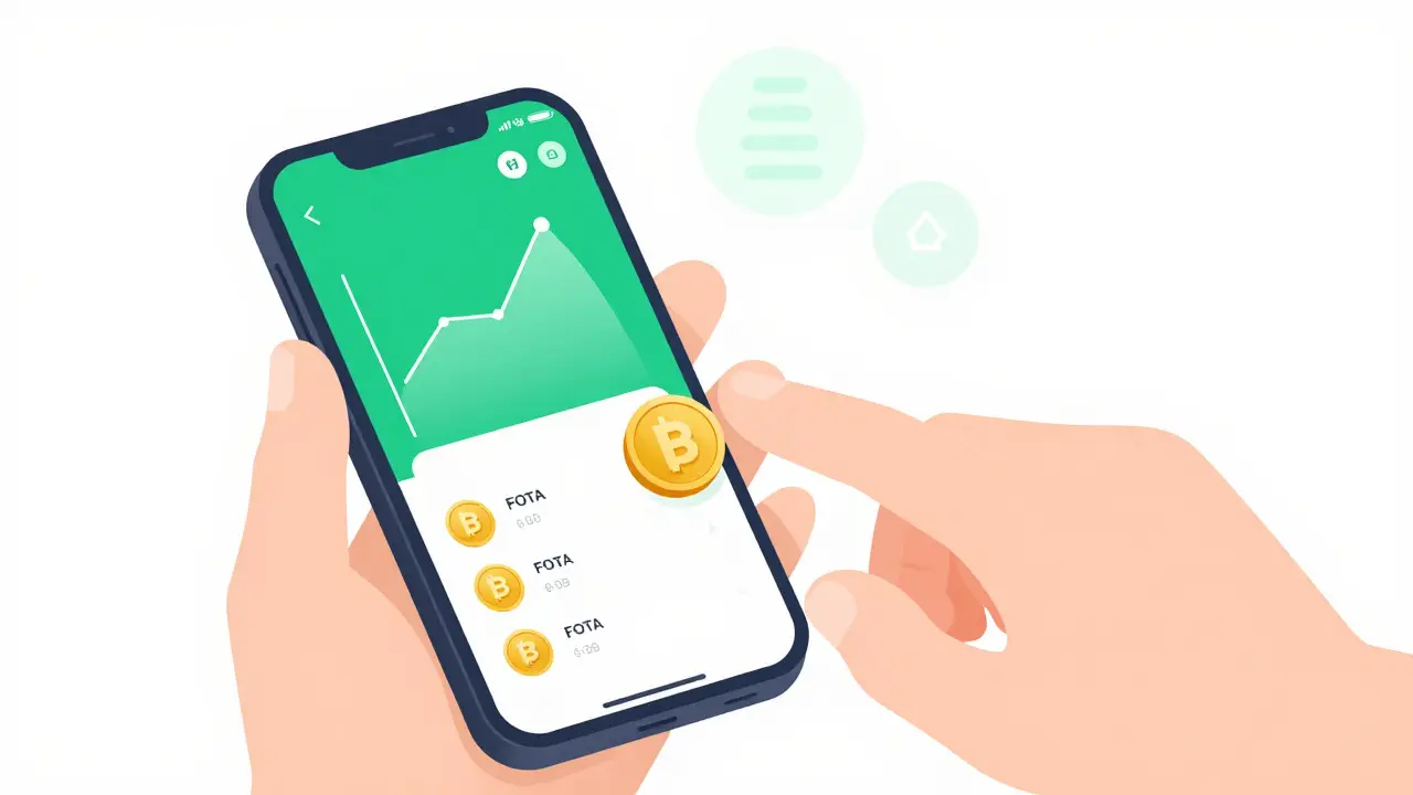 Vector art of mobile app monitoring crypto token status