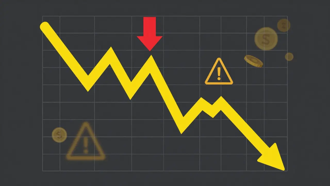 Vector graphic of crashing stock chart with warning icons