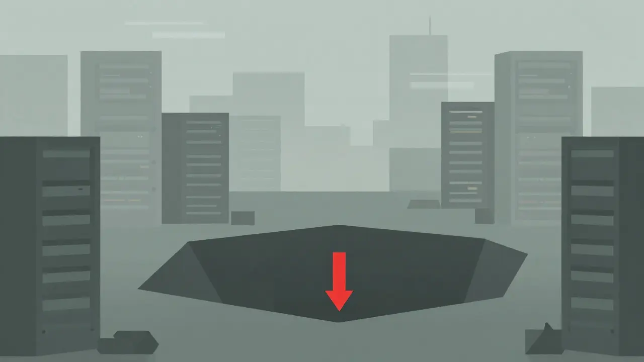 Vector illustration of a barren digital landscape with a downward price arrow