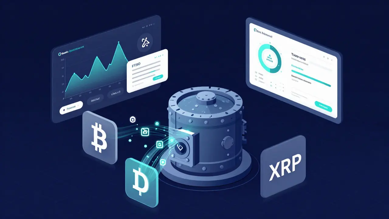 Vector illustration of crypto assets converting via Kinetic protocol