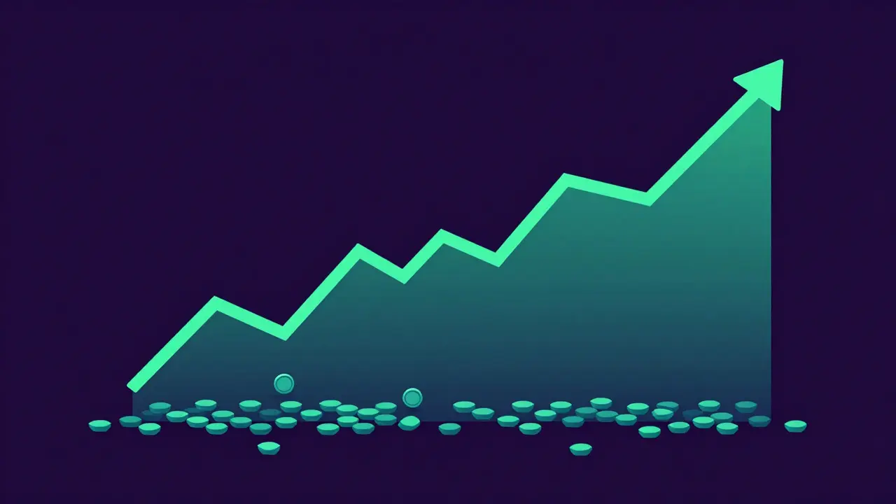 Abstract vector graphic depicting a stable, rising market trend with orderly token distribution