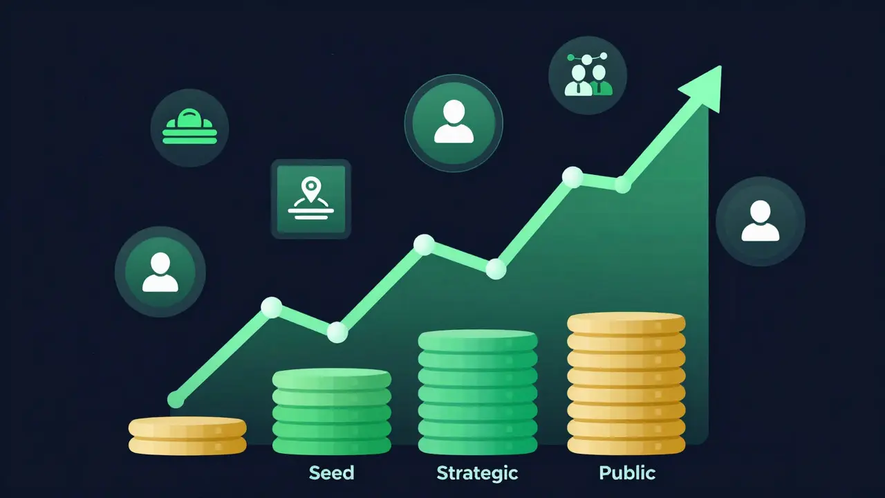 Abstract vector graphic showing DeFi token growth and network structure