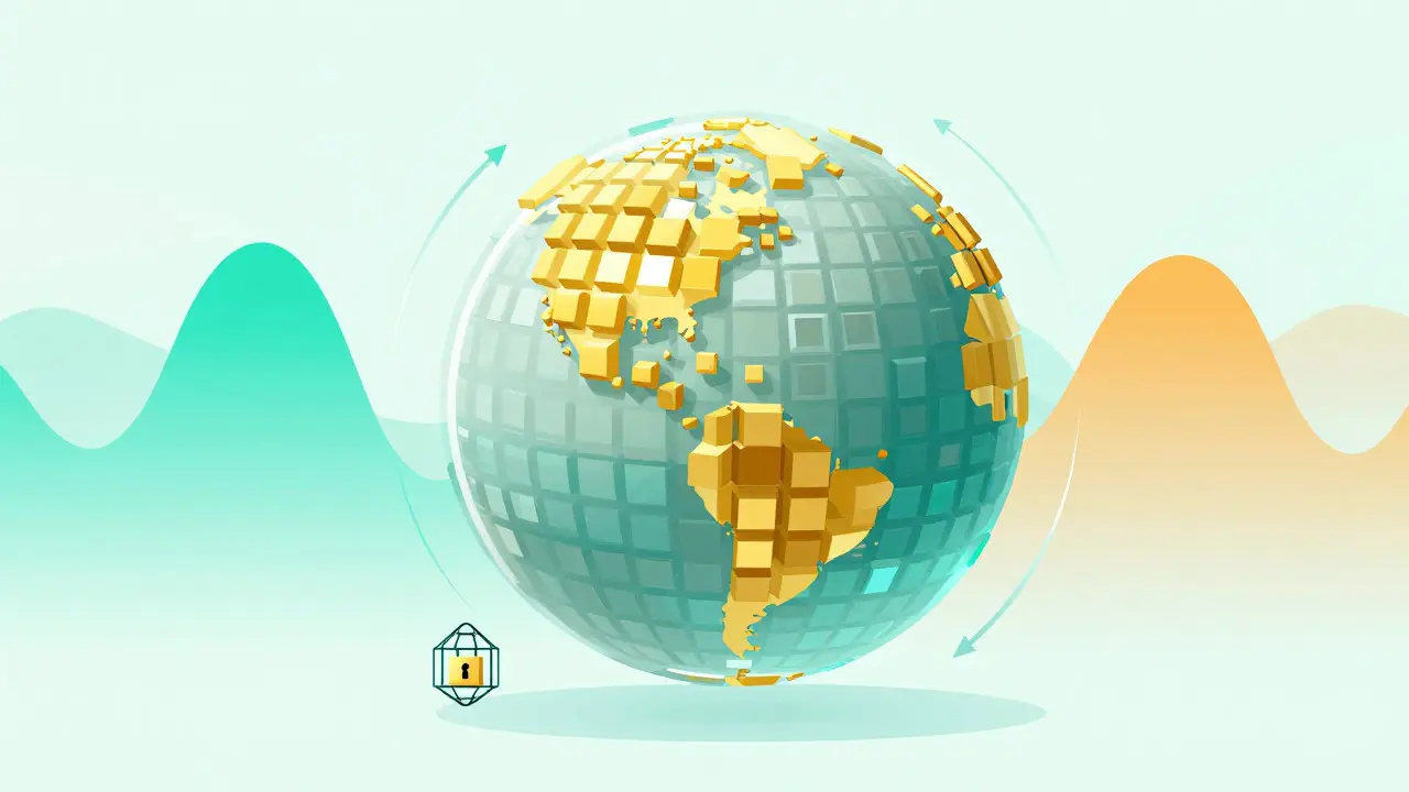 Abstract vector illustration of a token supply sphere with locked and active components.