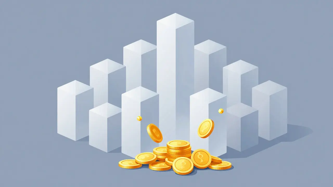 Abstract vector illustration showing a small amount of tokens against a large locked supply structure