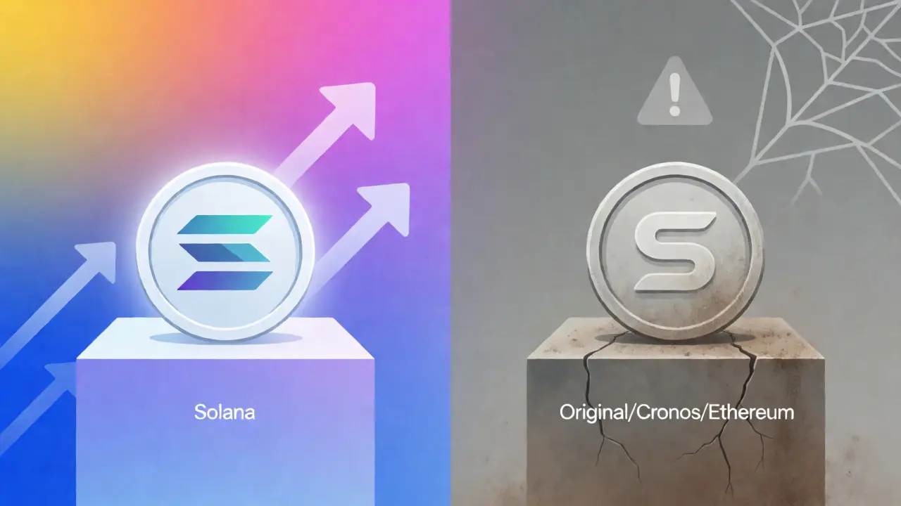 Comparison of a shiny active meme coin versus an old, neglected legacy cryptocurrency.