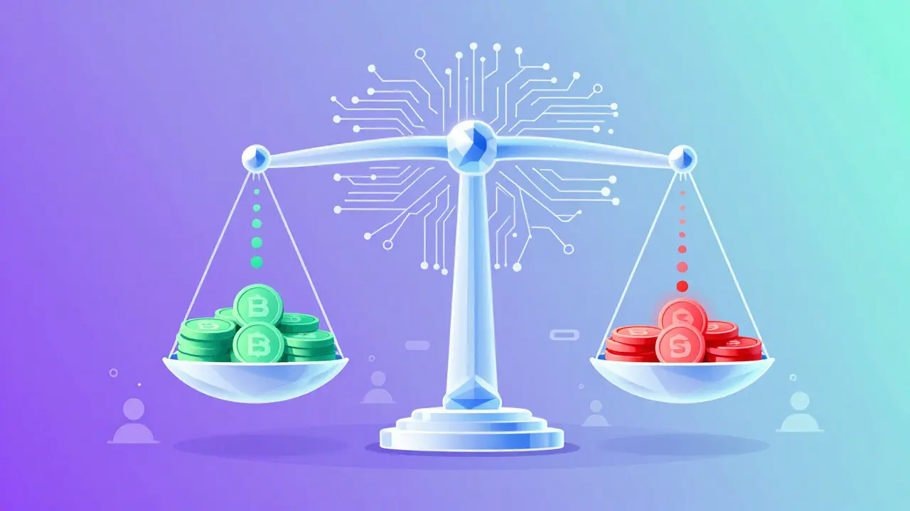 Conceptual vector art depicting balanced hybrid tokenomics mechanisms