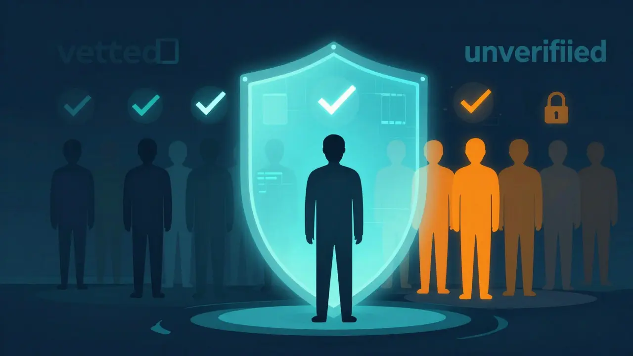 Minimalist vector illustration of a user passing through a digital security shield
