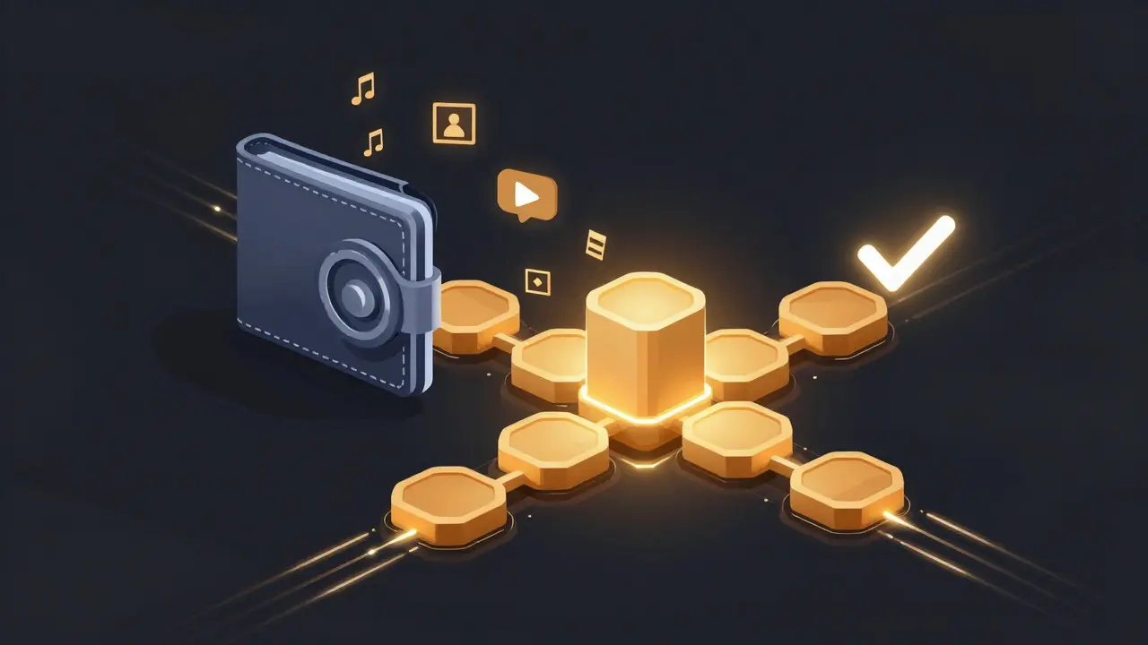 Modern vector illustration of a digital wallet connecting to a blockchain network