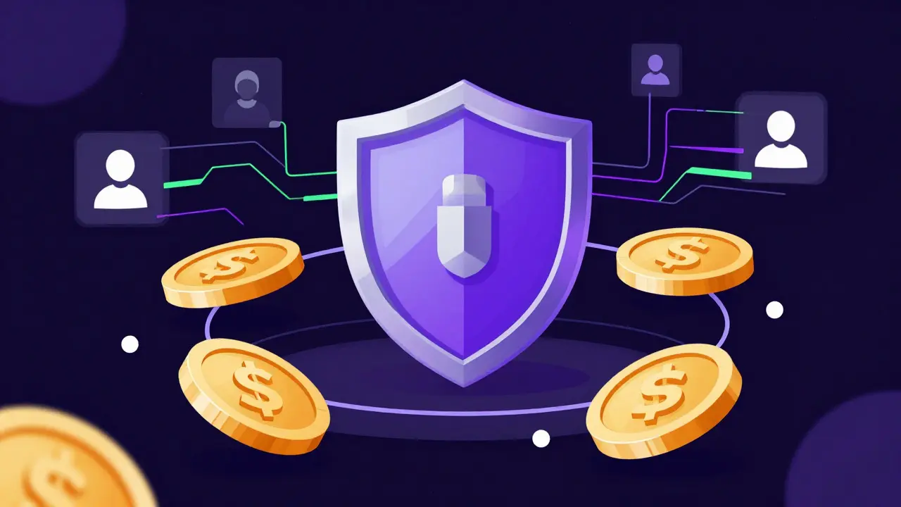 Stylized vector illustration of staking shields and orbiting METIS tokens