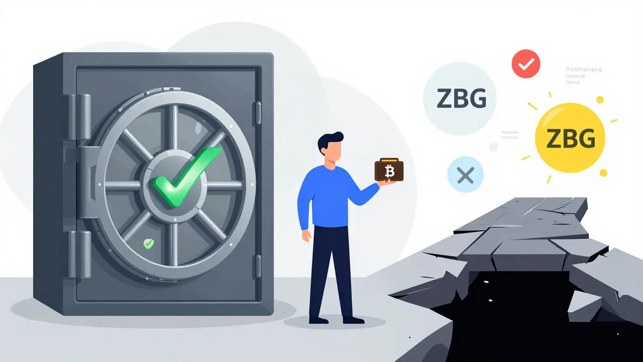 Vector art comparing safe regulated vault vs risky unstable bridge