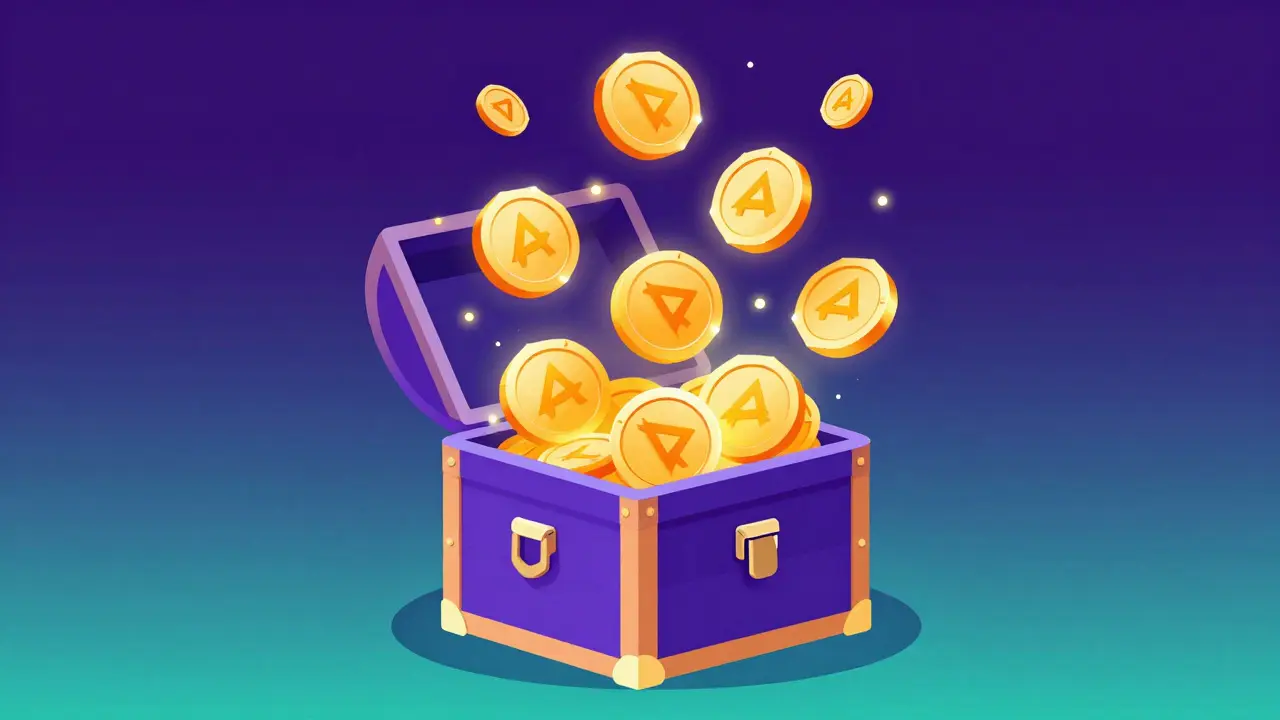 Vector illustration of glowing APTR tokens spilling from a digital chest