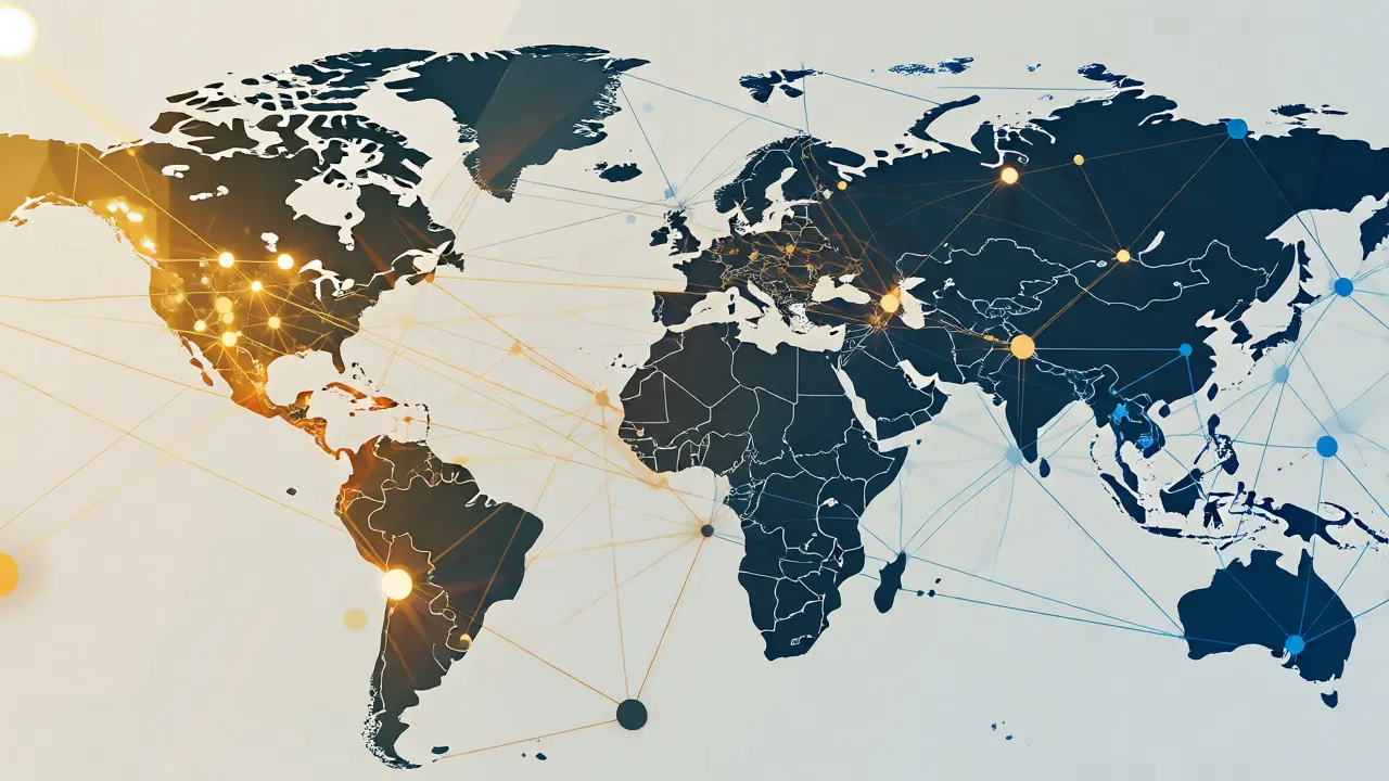 Abstract global network map with glowing nodes highlighting peak liquidity time zones.