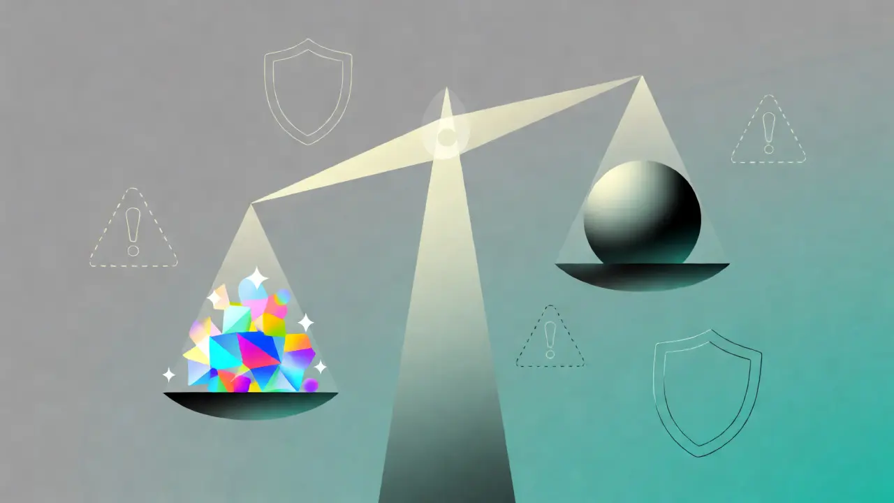 Abstract vector scale balancing airdrop potential against market volatility risks