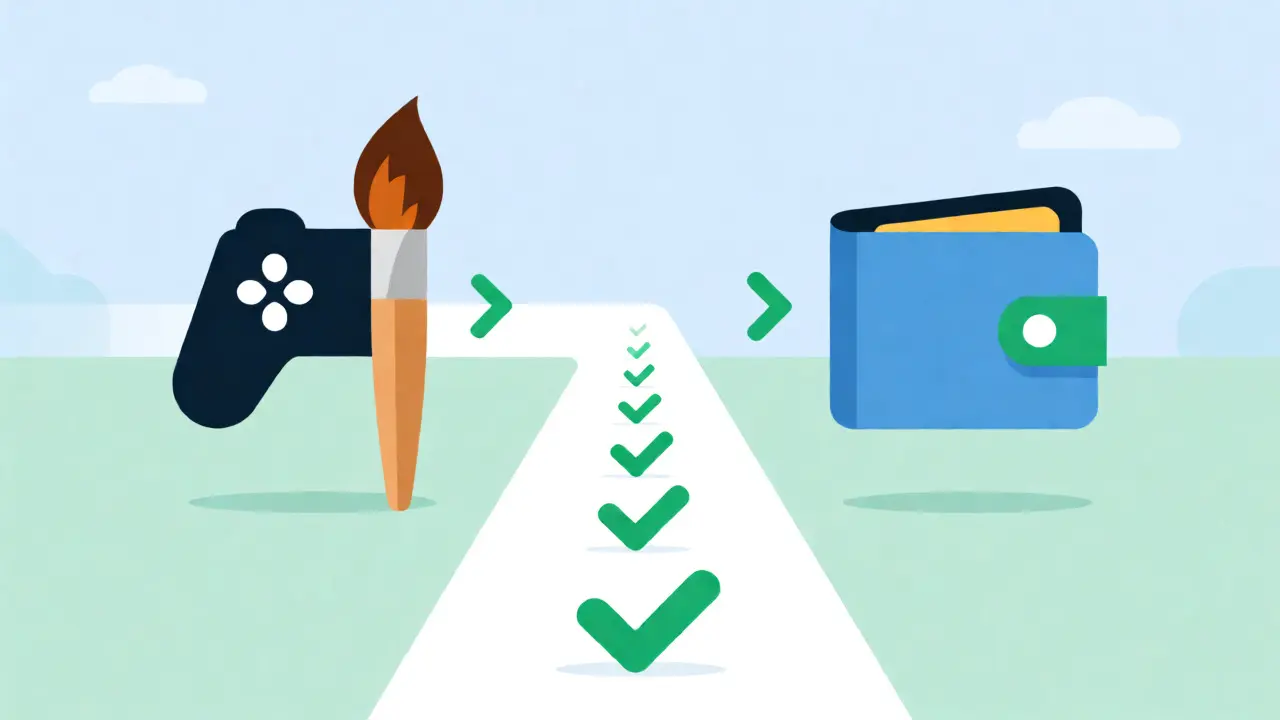 Conceptual vector art linking gaming tasks to secure NFT wallet claims