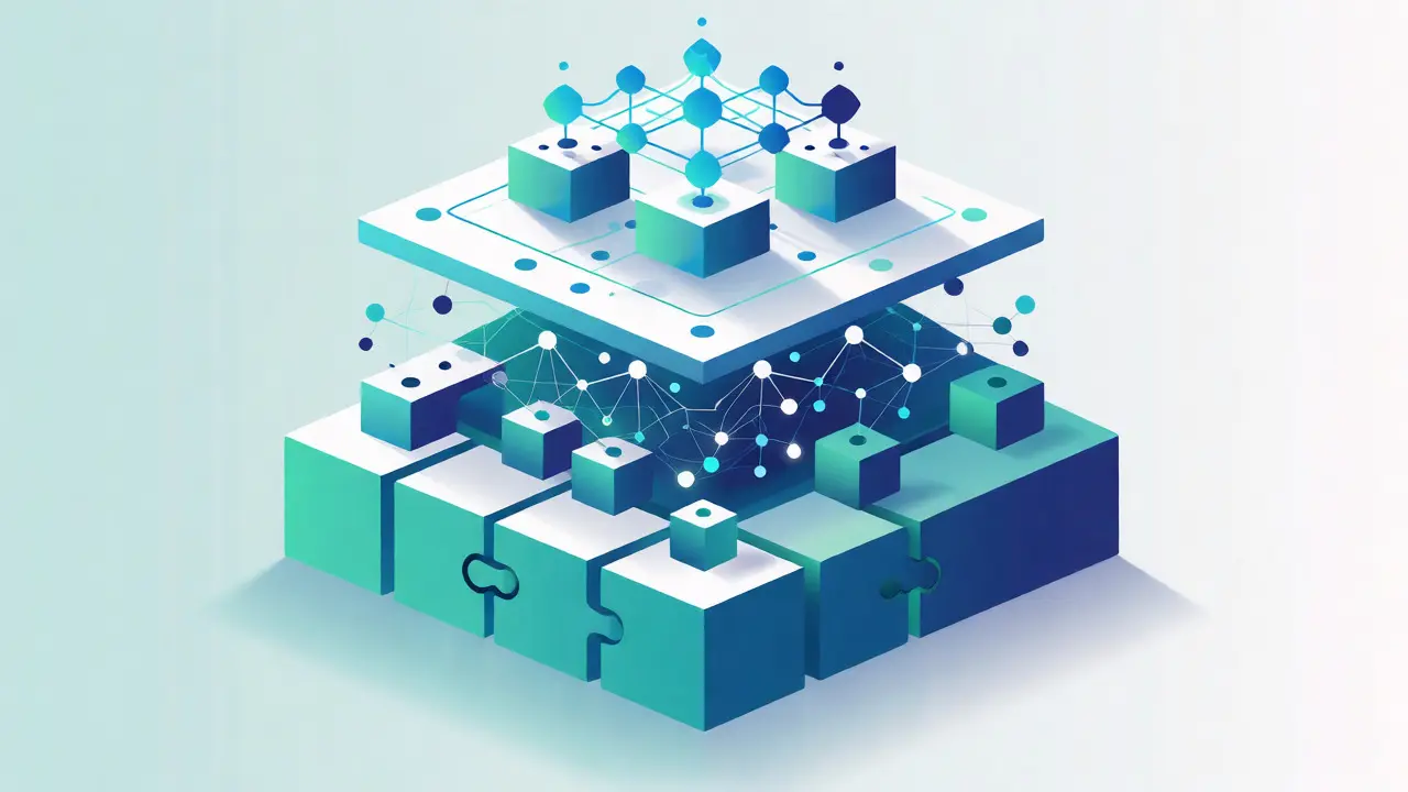 Layered vector architecture showing bottom-up blockchain node structure