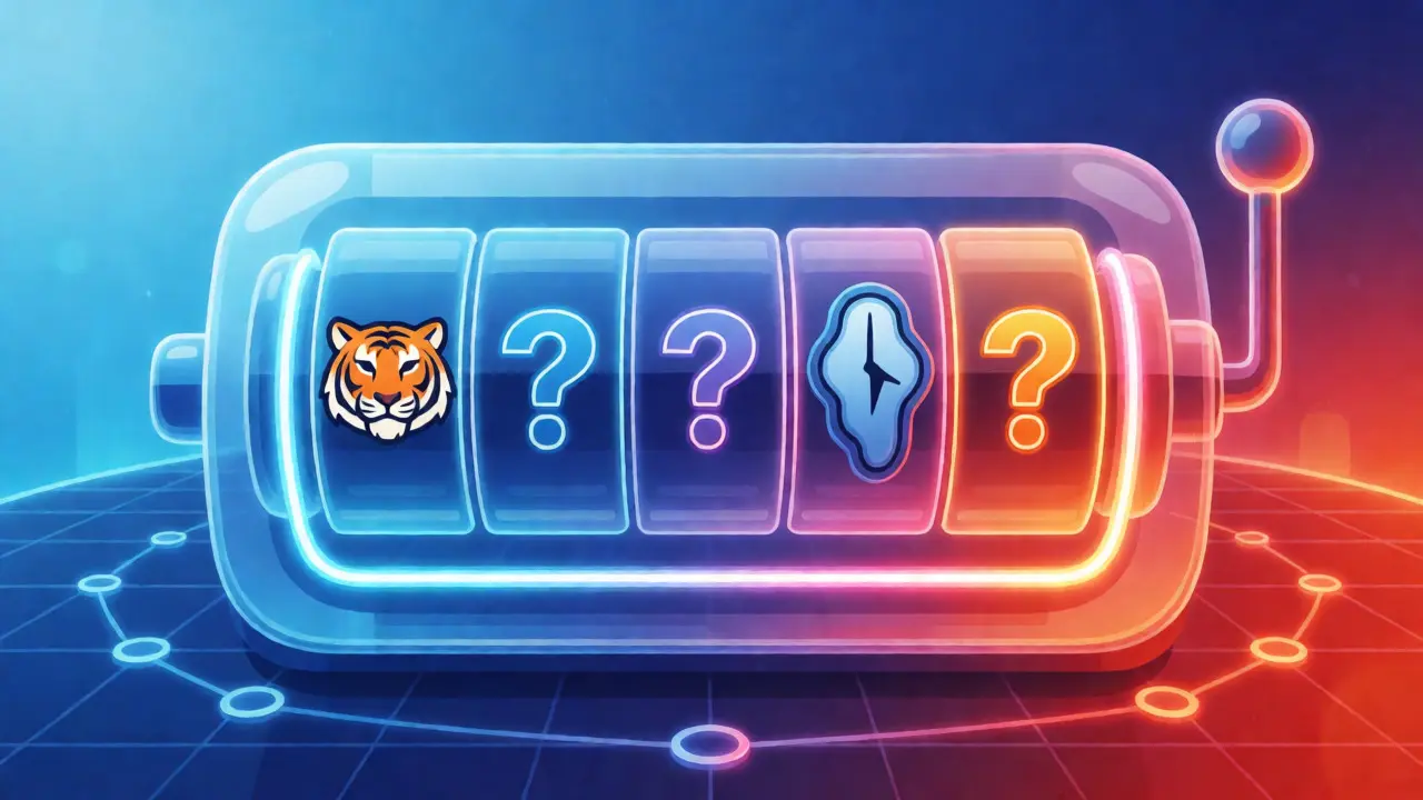 Modern vector illustration of a crypto slot machine representing BNBTiger risks.