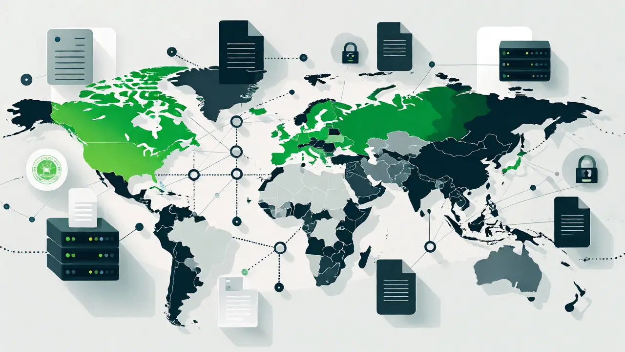 Stylized world map highlighting supported crypto regions amidst regulatory barriers.