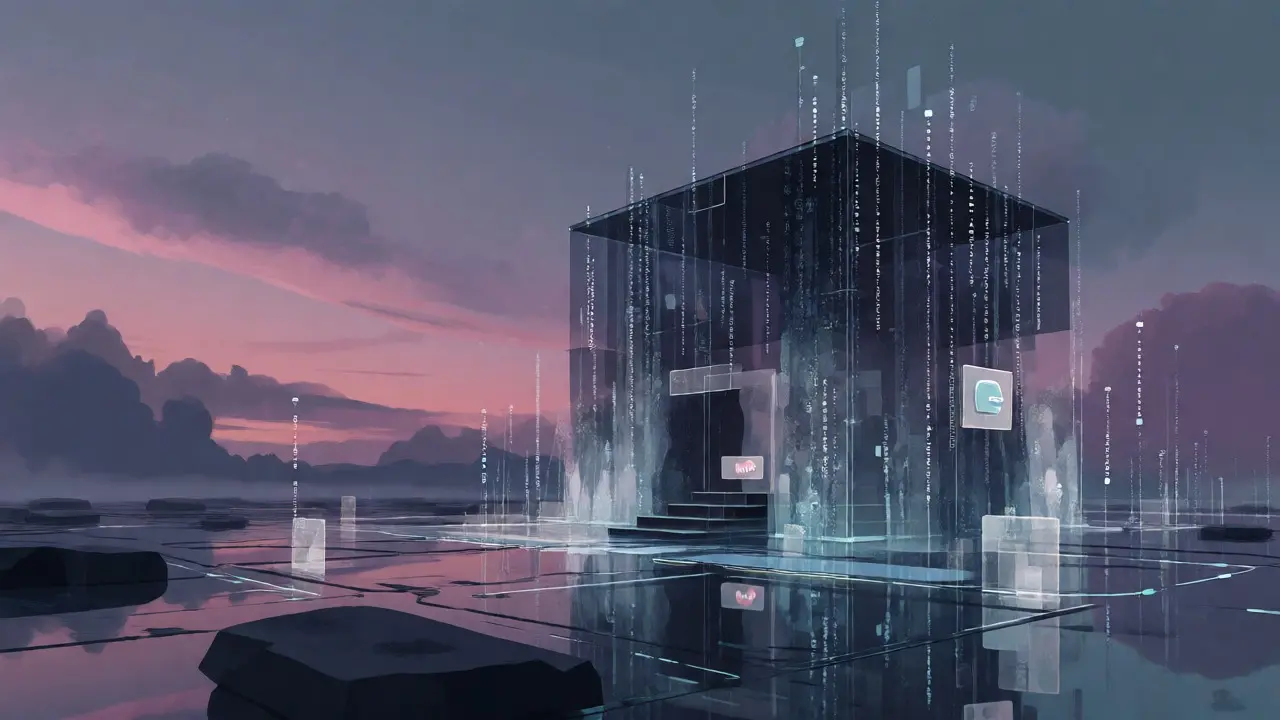 Vector art of an abandoned digital crypto exchange landscape